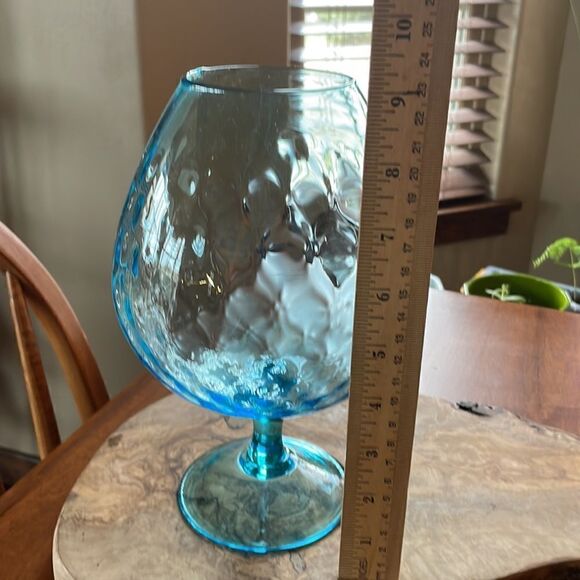 Mid Century Empoli Blue Diamond Optic Hand Blown Glass Brandy Snifter Vase - Picture 4 of 6
